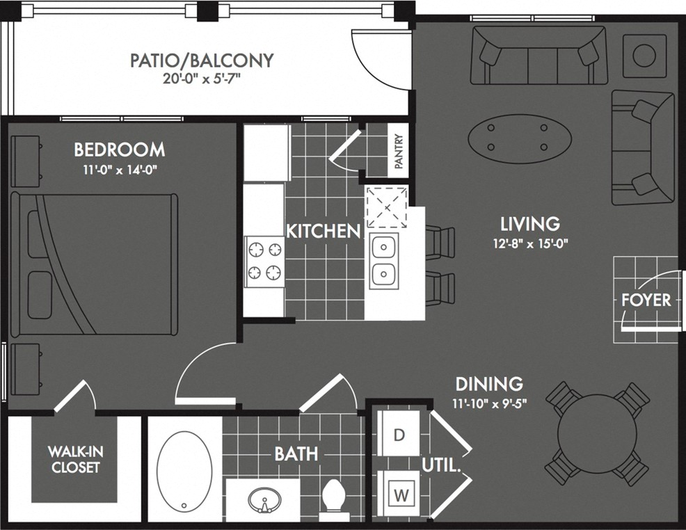 One Bed One Bath Floor Plan at Estates at Briggs Ranch, Texas